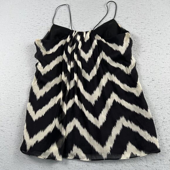 Milly 100% Silk Spaghetti Strap Black White Chevron Tank Top Women’s Size 6 - Picture 16 of 16